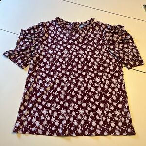 CeCe women’s small burgundy floral high neck blouse